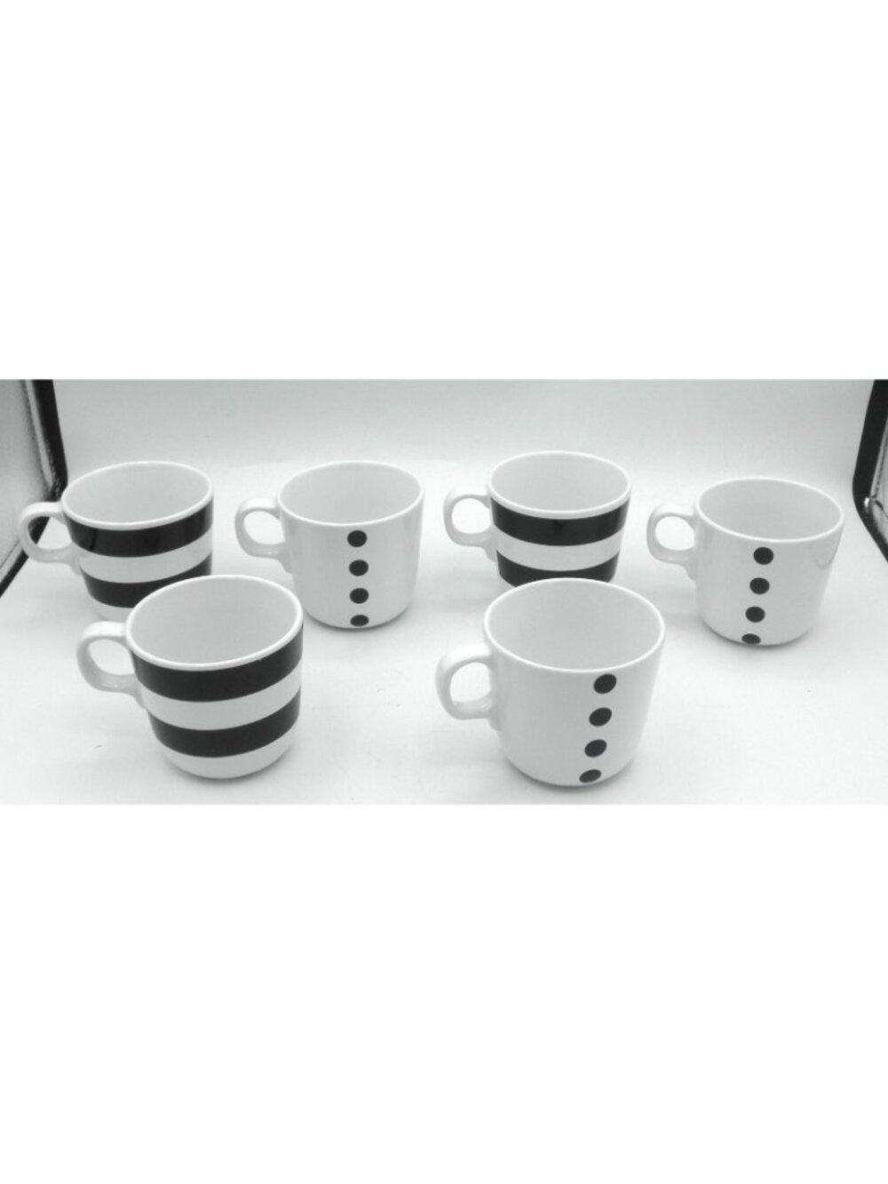 Tickar by IKEA White with Black Dots Stripes Mug Set of 6 Pattern IK TIC - Picture 3 of 10